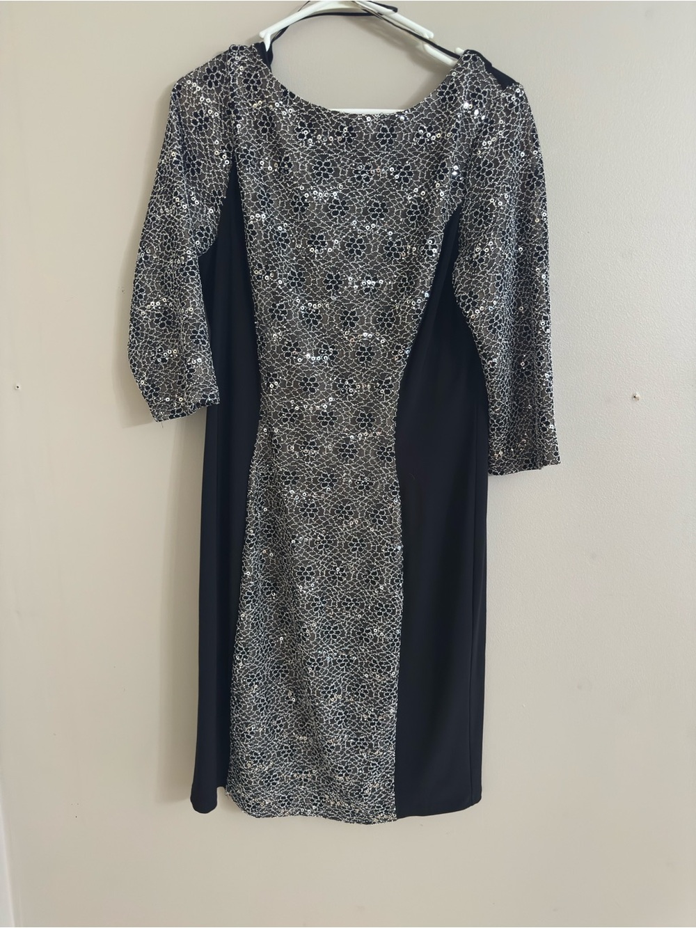 Alex Evenings Black and Silver Sequin Panel mother of the bride Midi Dress